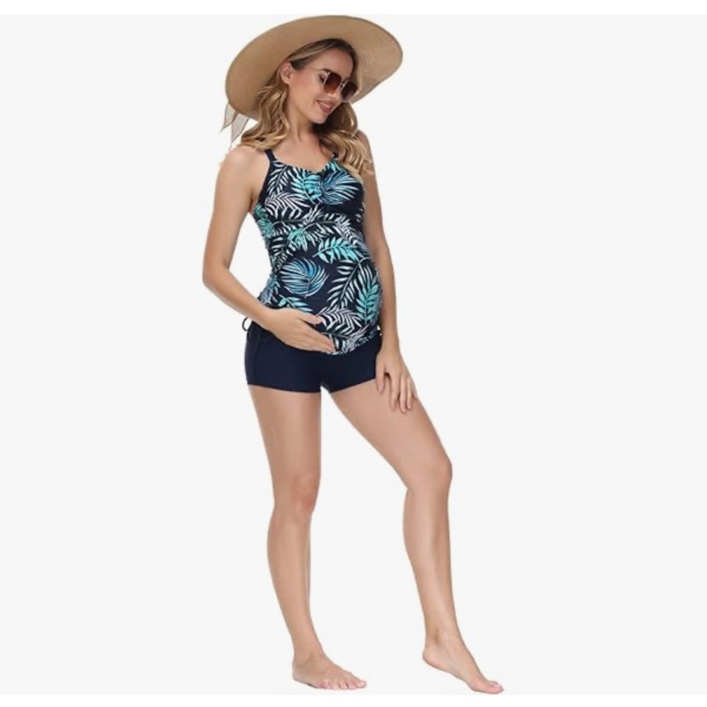 Maacie Maternity Athletic Tankini Swimsuits Two Piece Floral Print S NWT - Picture 5 of 8